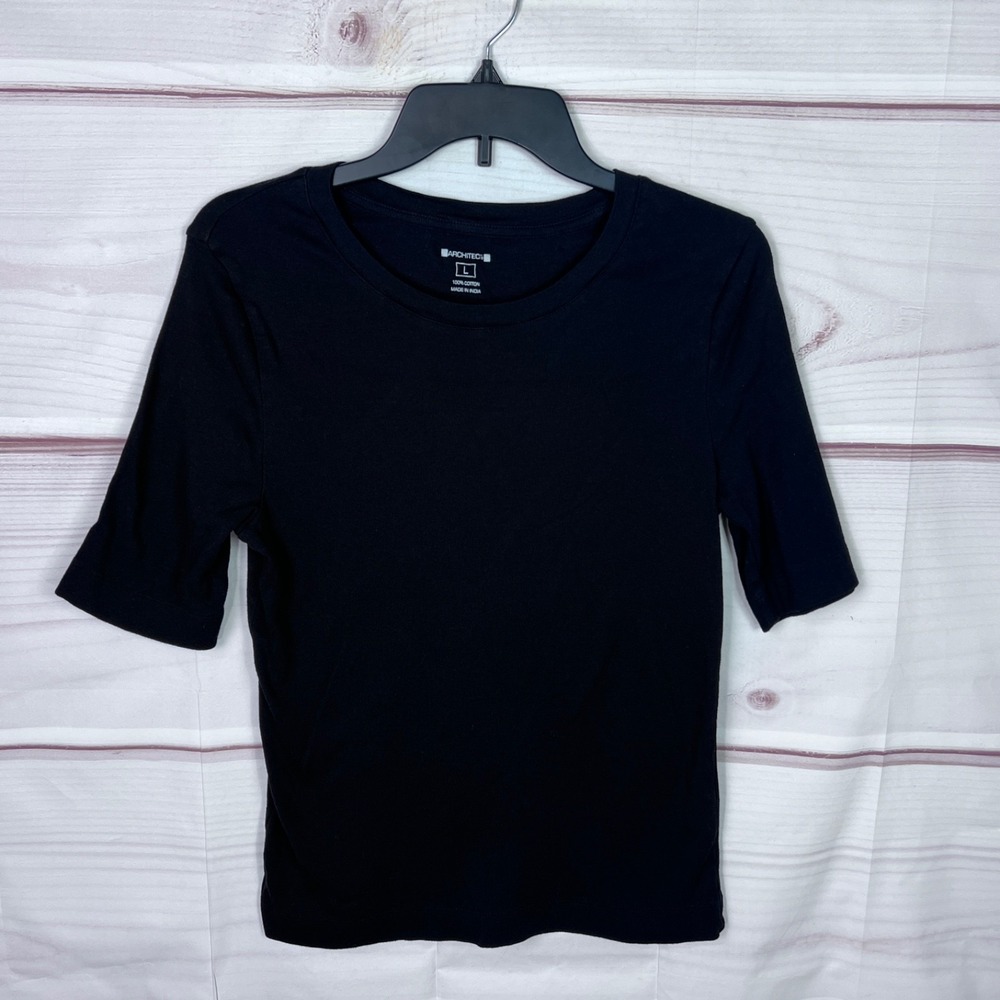 Architect Top Womens Large Black Short Sleeve T-Shirt Cotton Solid Knit Basic